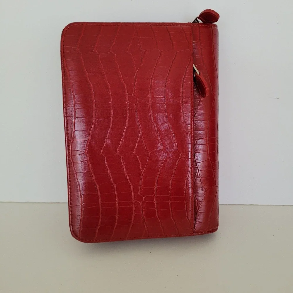 Franklin Covey Red Croc Embossed Zippered Planner Binder 7 Ring Organizer Wallet